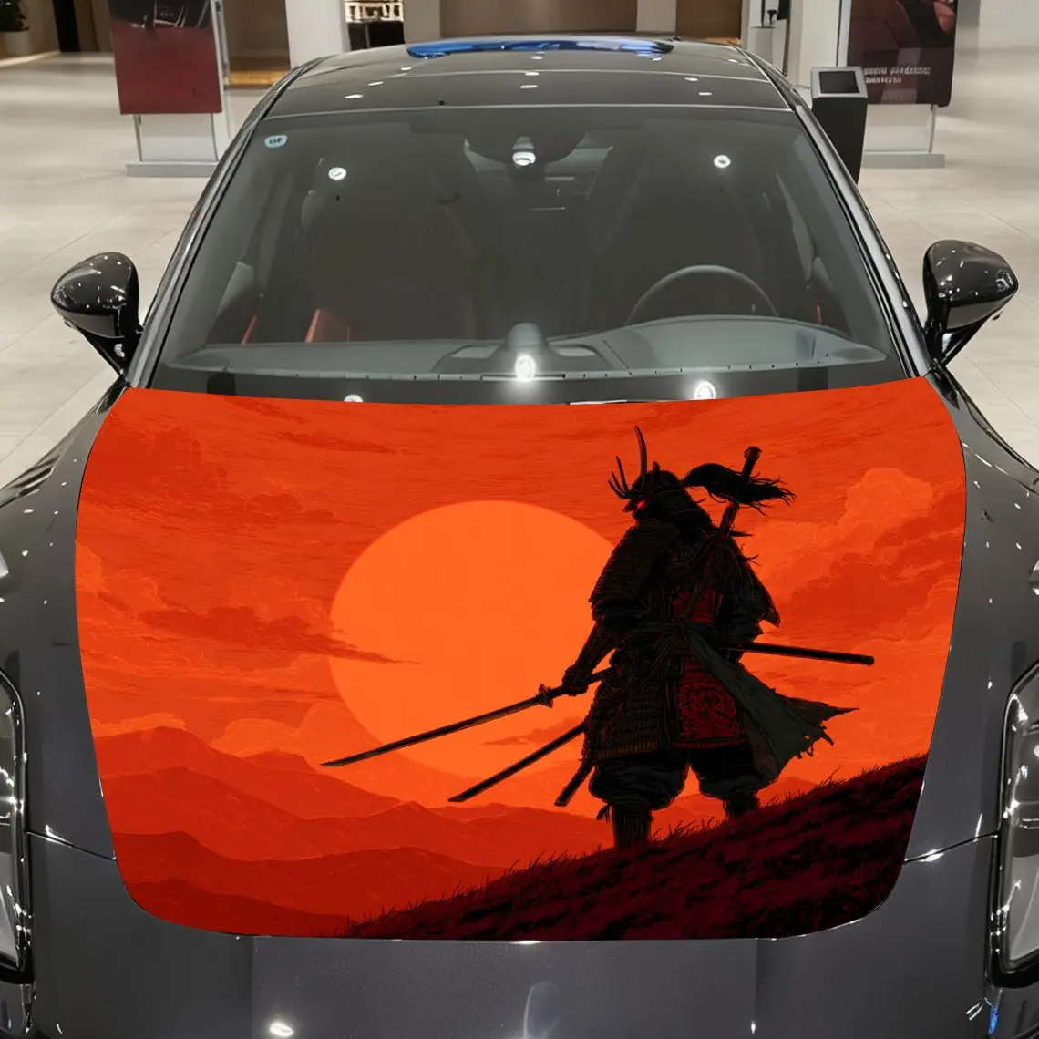 Warrior's Back View Car Hood Sticker, Roll Packaging, Fashionable Design, Suitable For Most Vehicles, Stylish Car Decoration, En