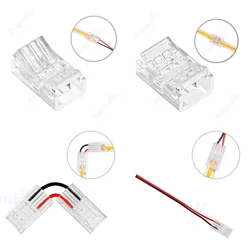 Conector de tira de LED COB, conectores rápidos para 2 pines, 8/10mm, 2 pines, SMD 5050 COB, 2835, cinta LED de un solo Color sin soldadura, cable de Ángel derecho