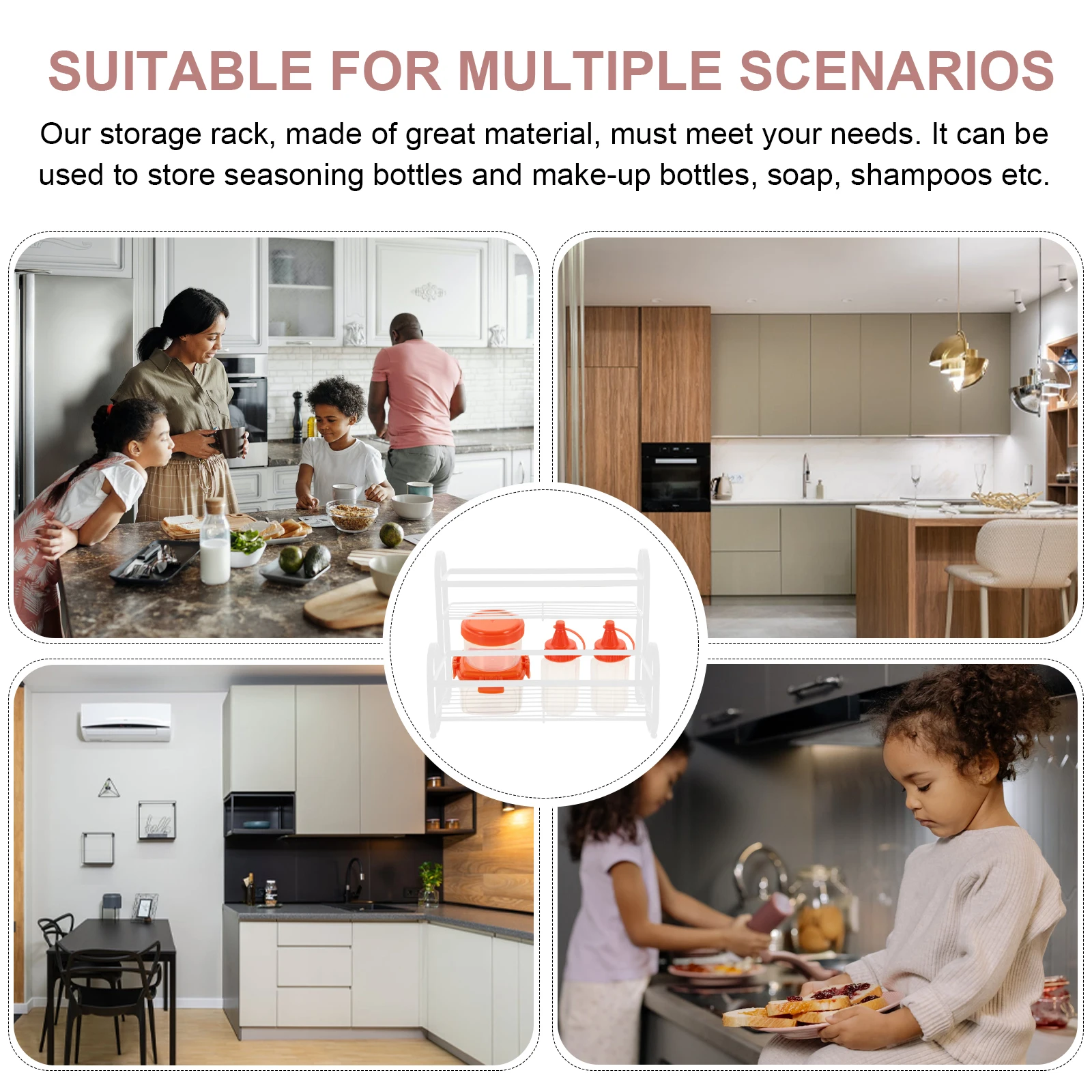 

Double Layer Seasoning Rack Iron Organizer Shelf Desktop Spice Rack Kitchen Storage Shelf Large Capacity Space Saving Countertop