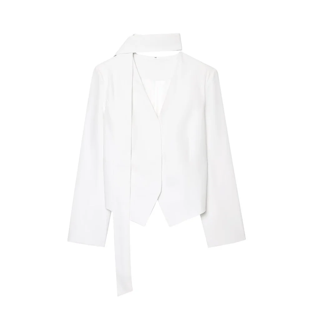 

women's casual versatile solid color long sleeved slimming suit summer new product scarf decoration jacket