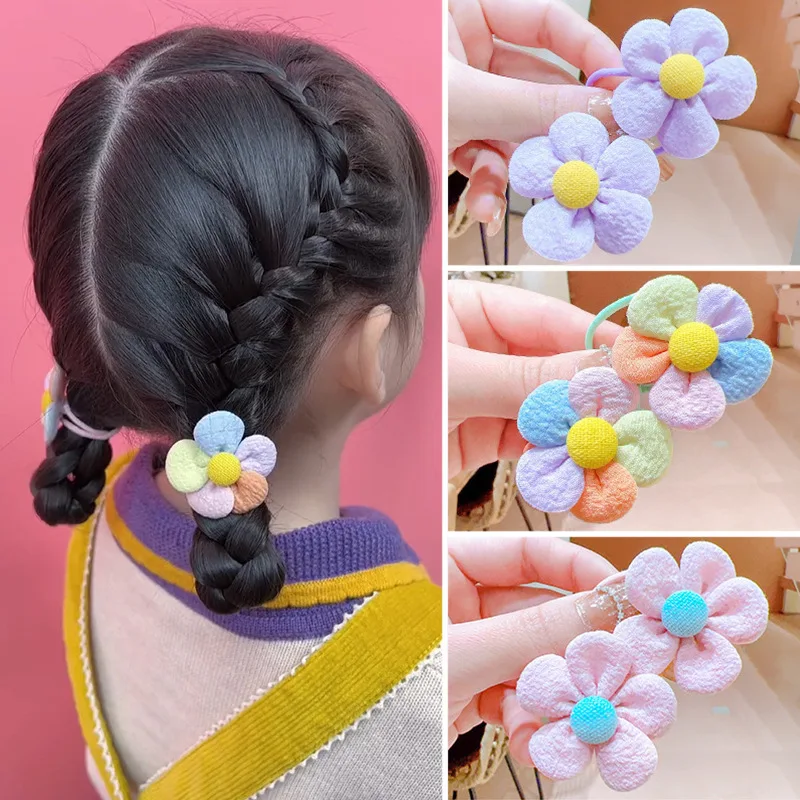 2PCS New Cute Sweet Flowers Girl Kids Elastic Hair Bands Children Hair Ties Princess Hair Accessories Baby Headwear