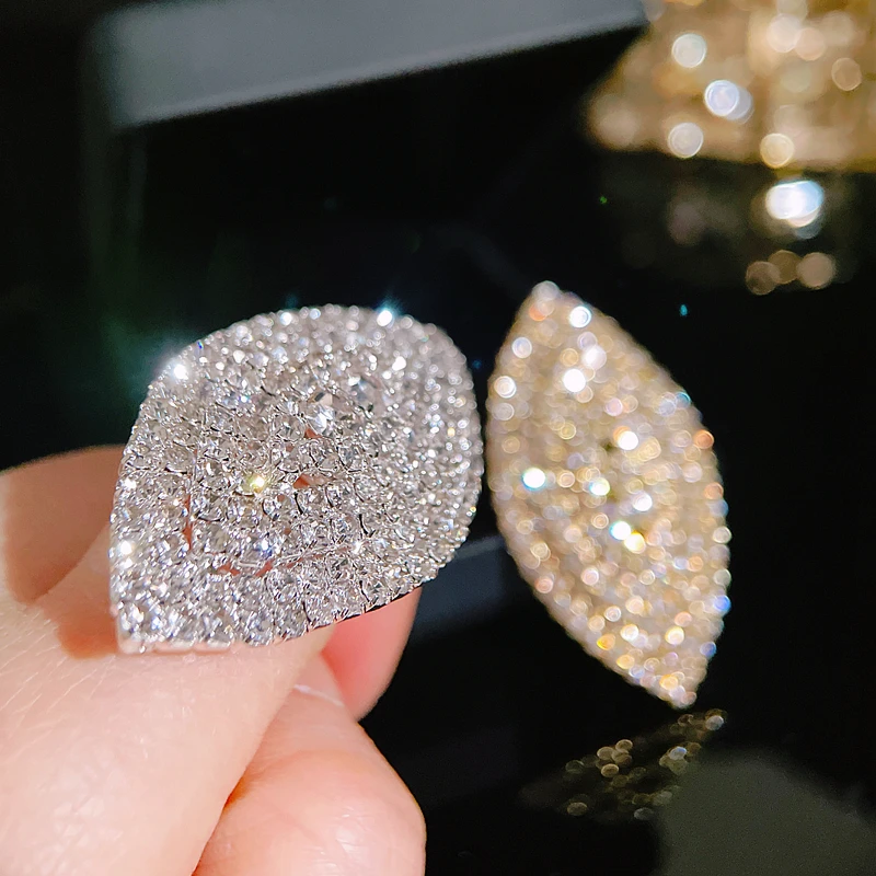 Luxury Shiny Full of Rhinestones Open Ring for Women Fashion Gold Color Adjustable Big Ring Female Wedding Birthday Jewelry Gift