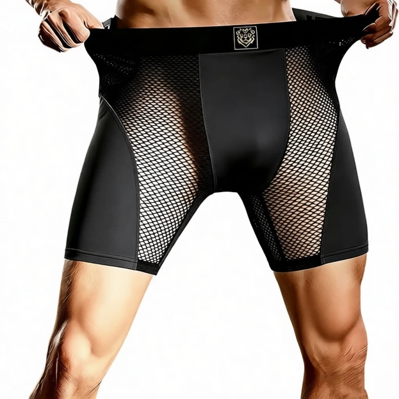 L-3XL Herren Mesh-Eisseiden-Boxershorts, atmungsaktive Sportunterwäsche für den Sommer mit im Dunkeln leuchtenden Buchstaben – schnelltrocknend & scheuerndicht