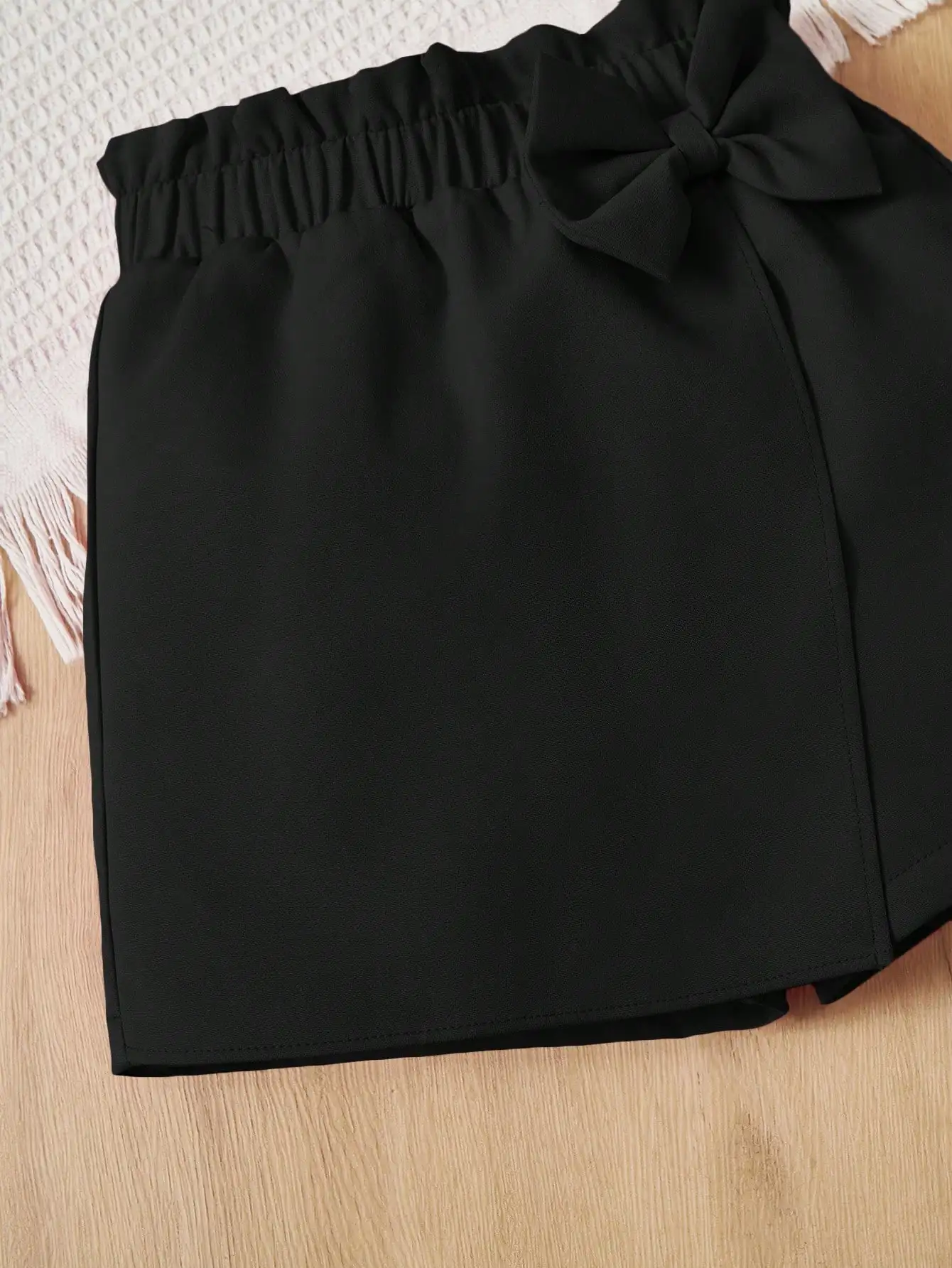 Young Girl Casual A-line Short Skirt Toddler Solid Color Paper Bag Tie Waist Bowknot Skort For Summer