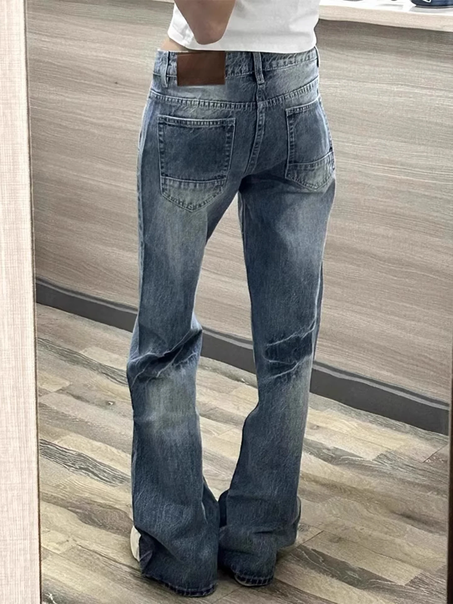 

Waed Blue Lightning Pattern Men's Jeans High Waist Straight Leg Micro Flare Knife Casual Comfortable Wear Resistant