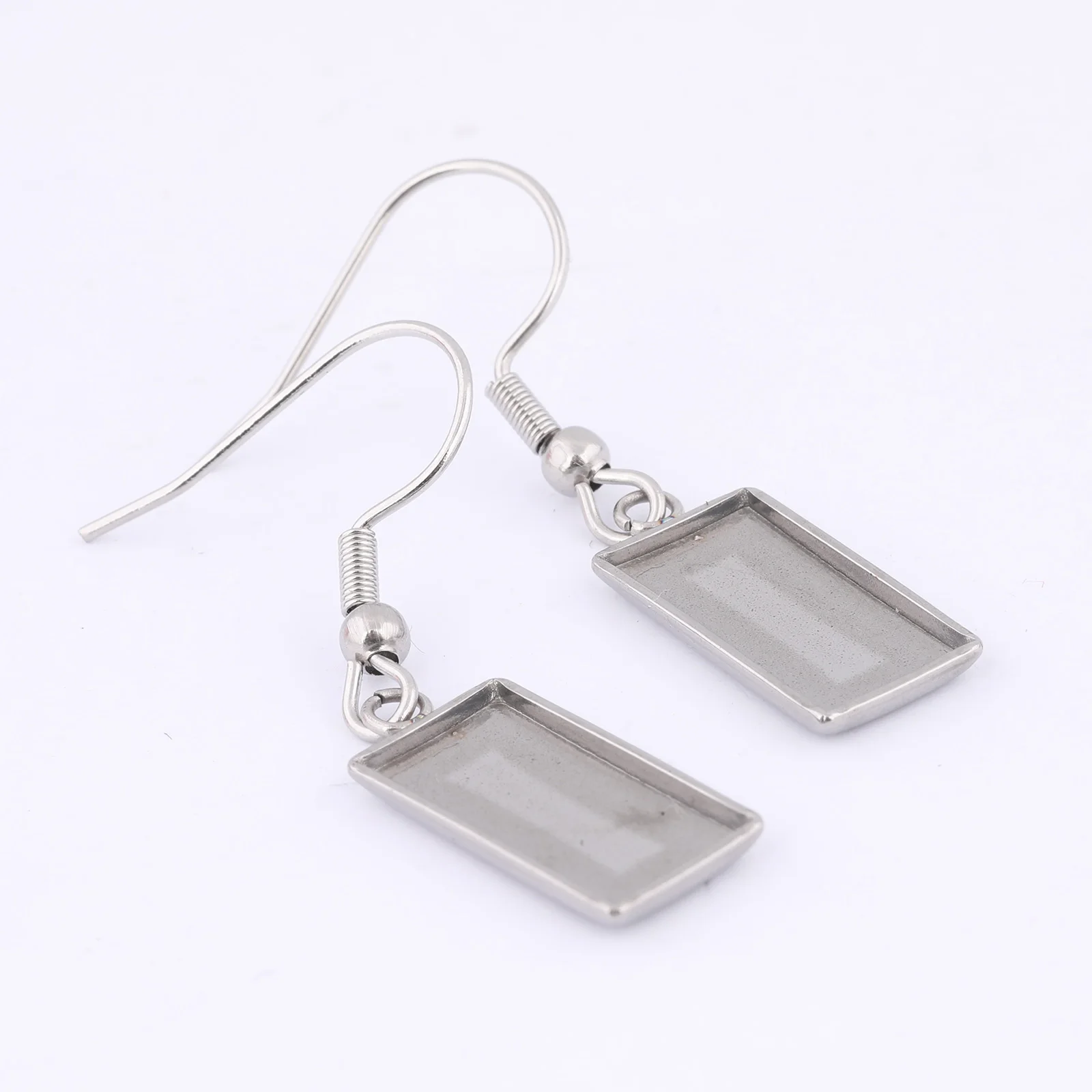 20pcs Stainless Steel 7x14.5mm Rectangle Cabochon Earring Base Setting Blanks Diy Hooks Findings For Jewelry Making Supplies
