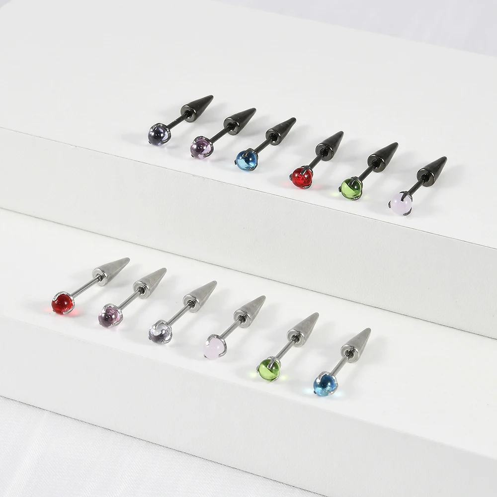 1PC Stainless Steel Round Multiple Colors Zircon Ear Cartilage Tragus Screw Spike Helix Earrings Piercing Body Jewelry 20G