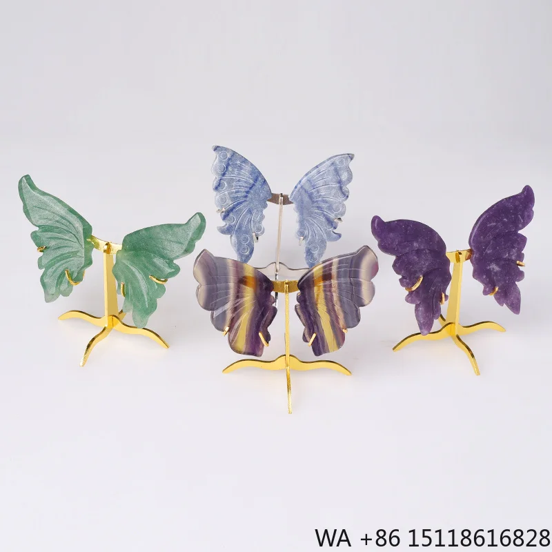 Hot Sale Handmade Amethyst Fluorite Carvings High Quality Wings Crystal Calcite Butterfly Wings