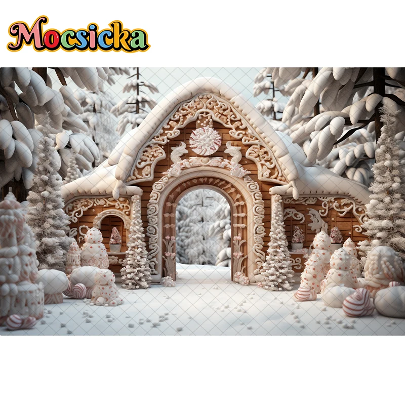 Mocsicka Winter Christmas Arch Backdrop Photography Kids Portrait Cake Smash Decoration Xmas Tree Snow Cookie Toy Backgrounds