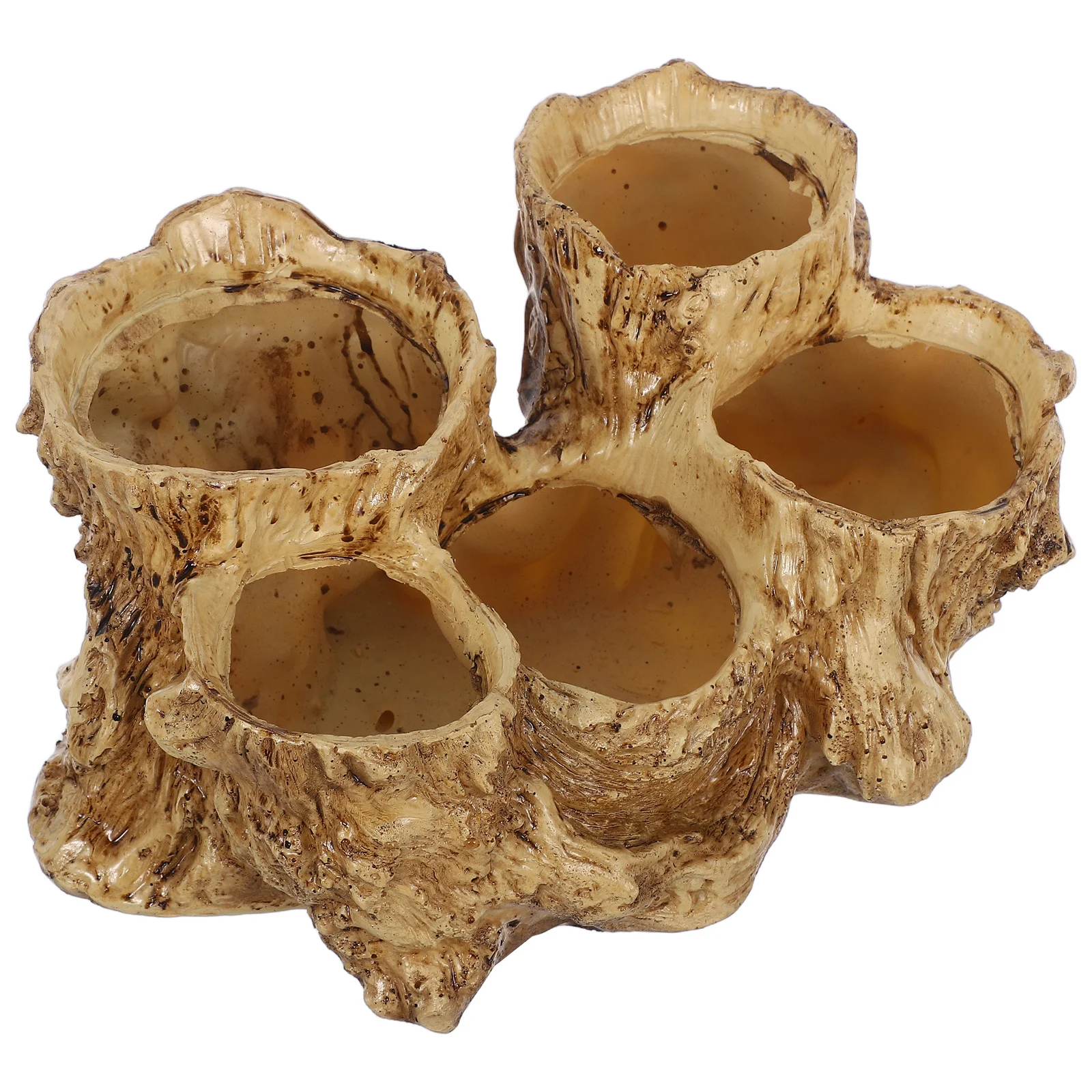 

Six Hole Succulent Planter Tree Root Shaped Resin Wood Like Texture with Drainage for Indoor Outdoor Garden Decor Creative Mini