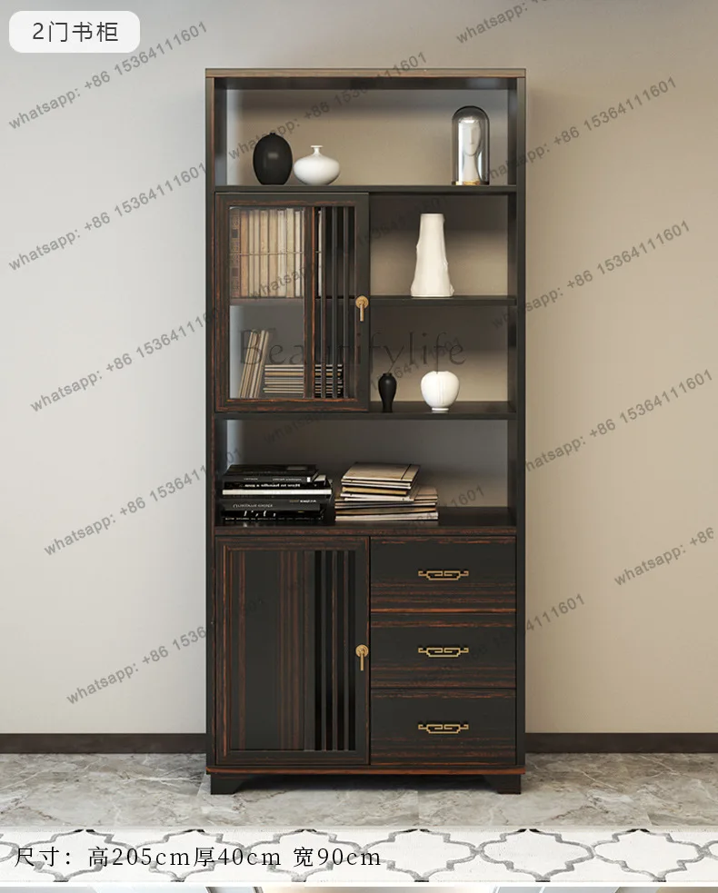 New Chinese-style golden silk sandalwood bookcase, all solid wood multi-layer storage, wall storage display cabinet