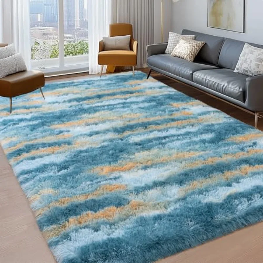 

Soft Shag Rugs for Bedroom 4x6 Abstract Blue Fluffy Shaggy Rugs for Living Room Nursery Luxury Modern Plush Carpet Girls Room D