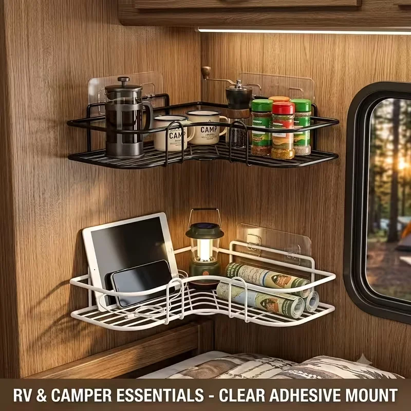 1Pcs RV specific non perforated triangular storage rack camping vehicle corner storage rack transparent non stick to the wall