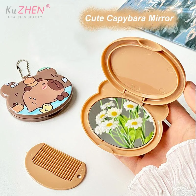 1pc Capybara Flip-Top Handheld Folding Makeup Mirror Cartoon Cute Student Small Mirror Portable Makeup Mirror Comb Gift ForWomen