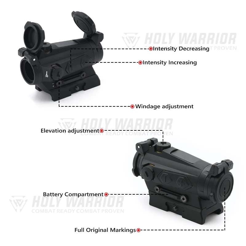 Holy Warrior Optics Romeo4S 1x24mm Red Dot Sight 2MOA Solar Energy Riflescope with Hight Mount and Lens Caps for Hunting