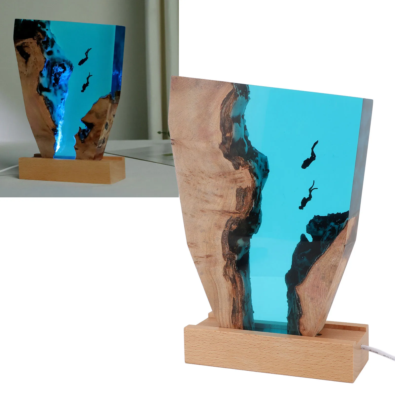 

Diver Night Light Colorful LED Wooden Resin Ocean Bedside Lamp Desktop Art Ornament For Office Bedroom Living Room Decor