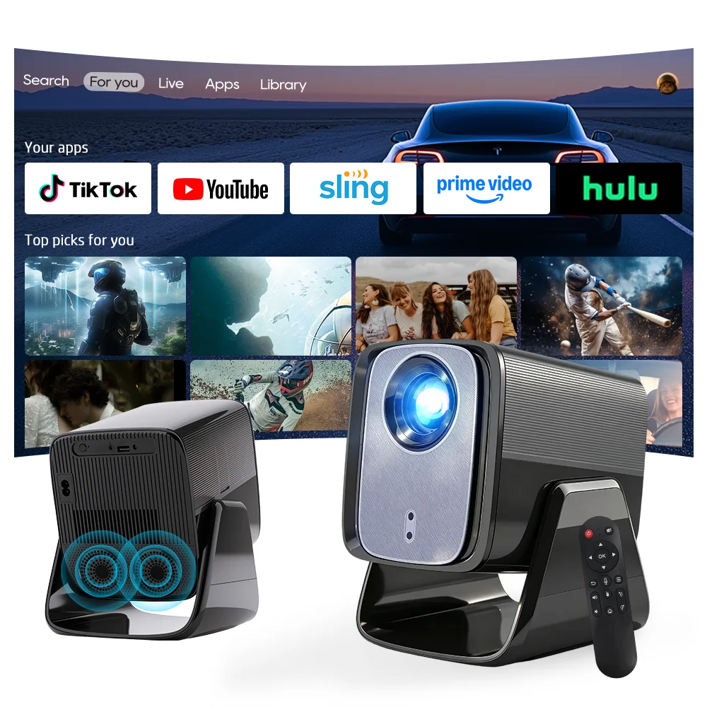 LYNCast Smart Projector with WIFI6 and Bluetooth5.4, 8K Support, X5AR, 1500 ANSI, Surround Sound System Perfect for TV Series, Movies, Gaming, Anime, Sports, K-Dramas, Concerts, home cinema, outdoor, camping