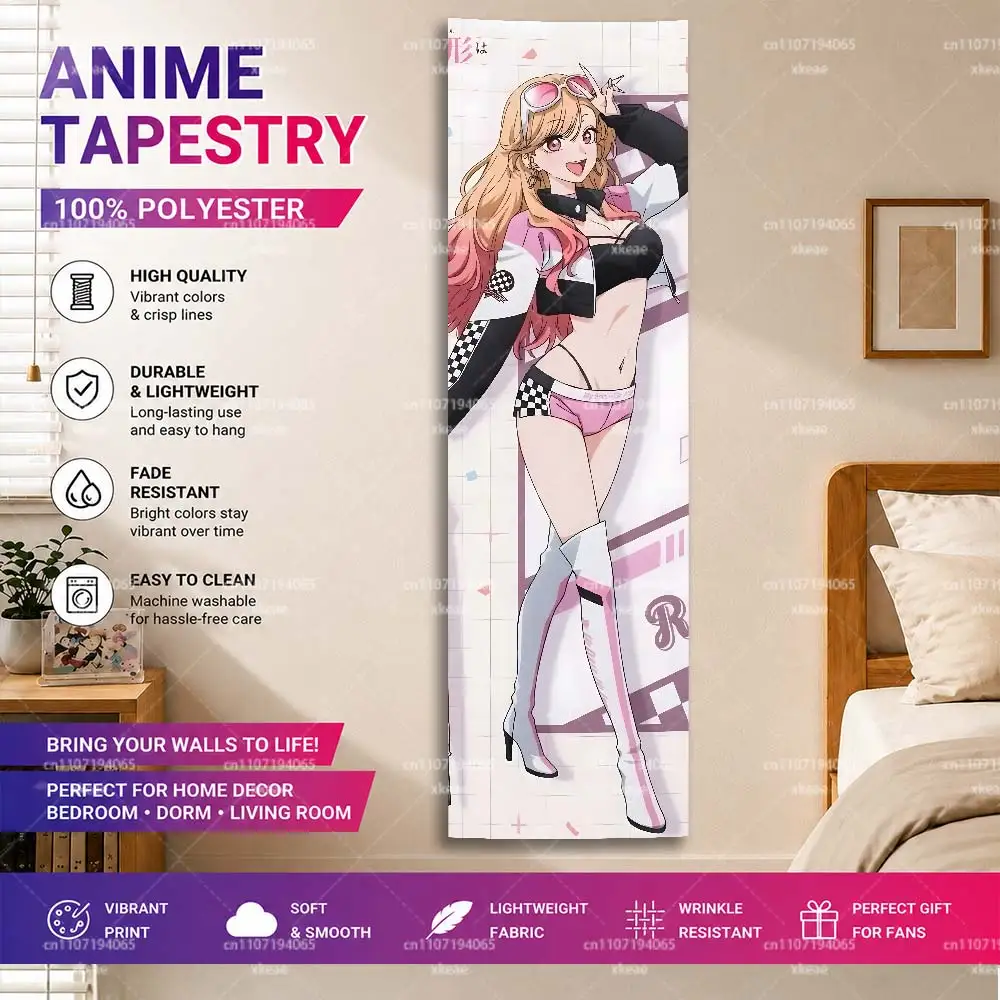 Marin Kitagawa Pink Racing Outfit Wandteppich, 100 % Polyester, Anime-Raumdekoration