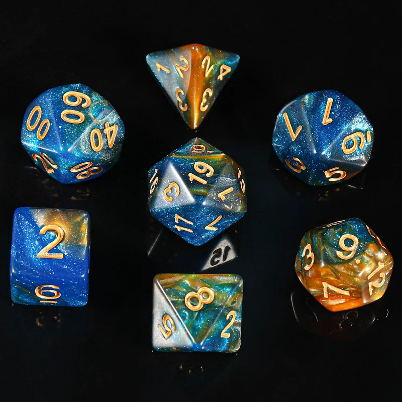 7Pcs/Set Starry Sky Galaxy Dice for DND Dungeons and Dragons Table Games D&D RPG Tabletop Roleplaying