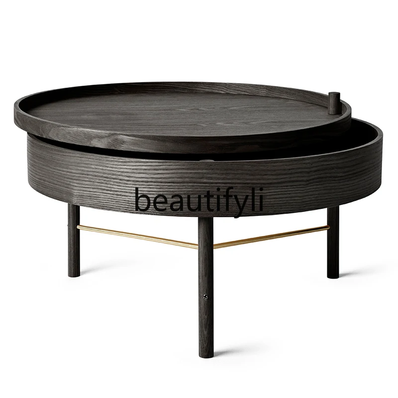 

Double storage round wooden table coffee table