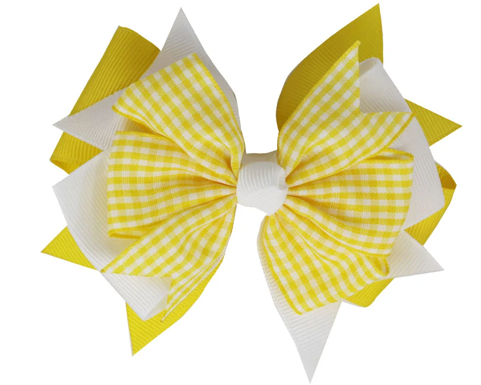 NEW Plaid Bows 4INCH School Hair Bows First Day Gingham Ribbon Stacked Bow Hair Clip Hairpin For Baby Girl Accessories