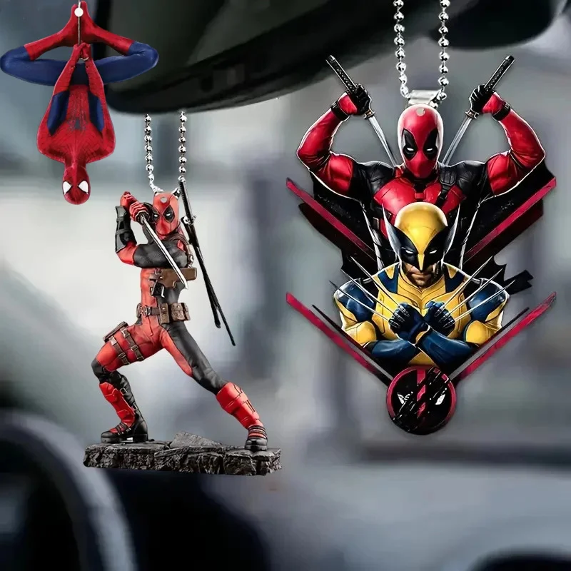 Anime Figure Deadpool  Wolverine Car Decorative Pendant Spiderman keychain Acrylic Decorative Pendants kids Toy Christmars Gifts