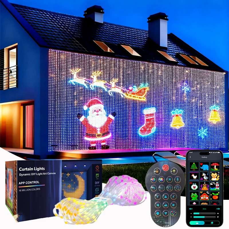 2 قطعة أضواء الستار LED الذكية LED أضواء الجنية App التحكم مزامنة الموسيقى DIY نمط IP67 مقاوم للماء للداخلية في الهواء الطلق ديكور الحفلات