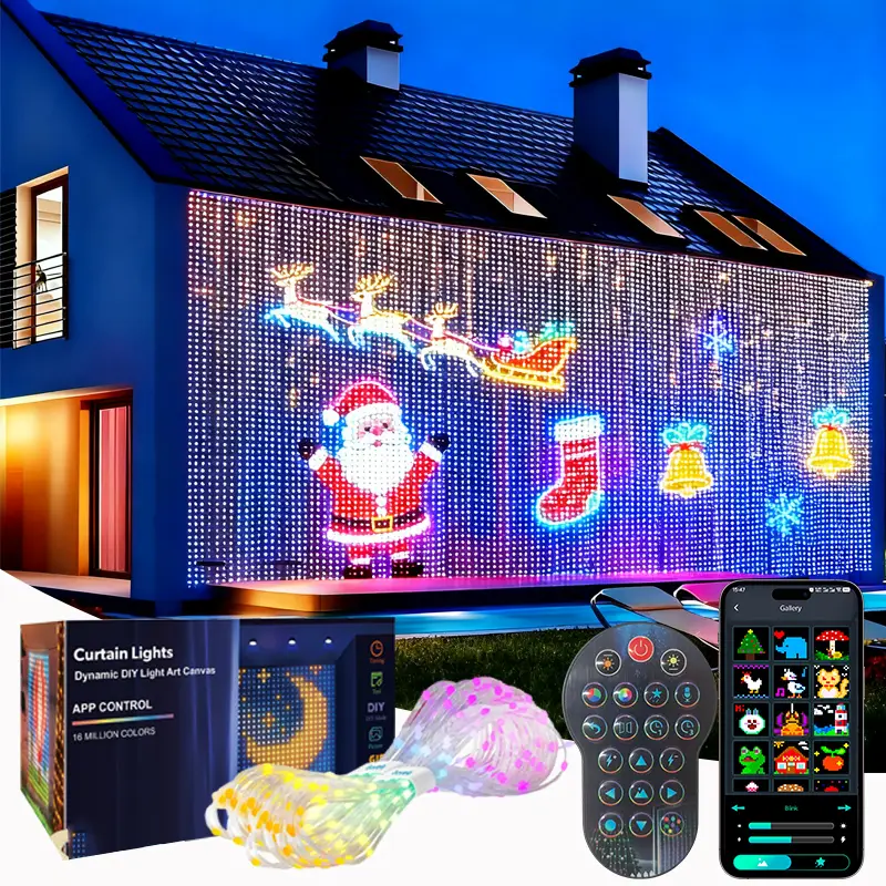 1/2 pçs inteligente led luzes de cortina led luzes de fadas controle app sincronização música diy padrão à prova dwaterproof água para interior ao ar livre decoração festa