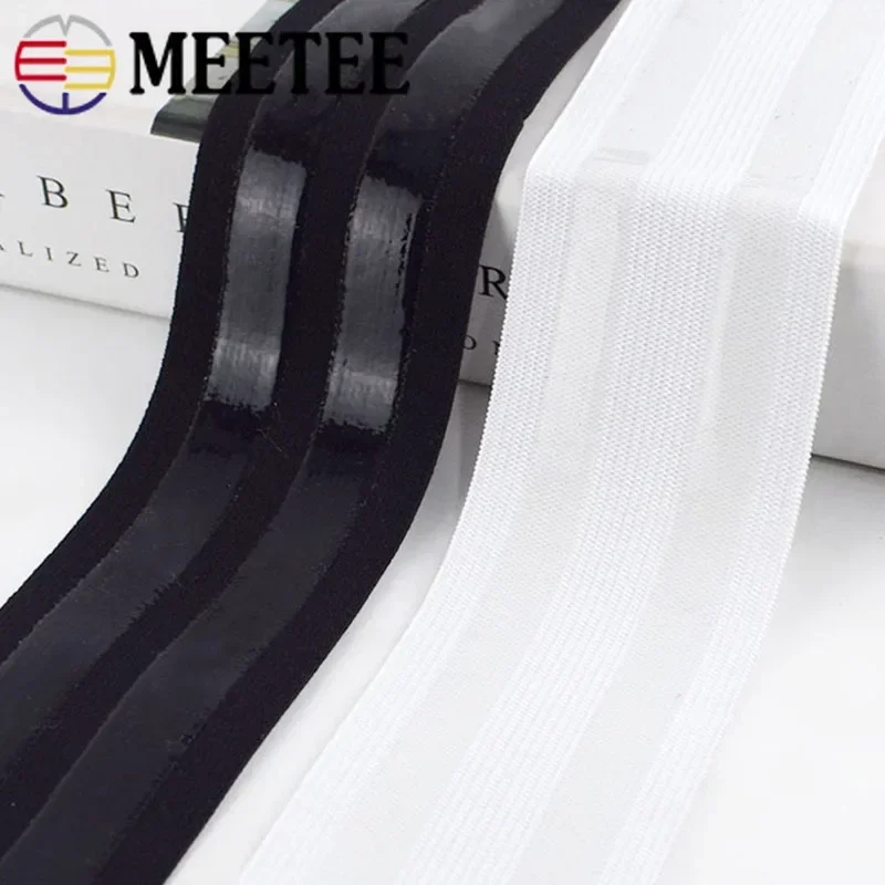 Meetee 2/4M 5cm Black White Nylon Polyester Non-slip Silicone Elastic Band DIY Clothes Pants Belt Stretch Bands Sewing Tapes