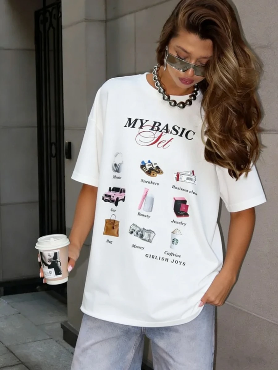 

Women's 2026 Summer 100% Cotton Oversize Short-Sleeve T-Shirt Niche Design Ins Fashion Temperament Stylish Trendy Tee