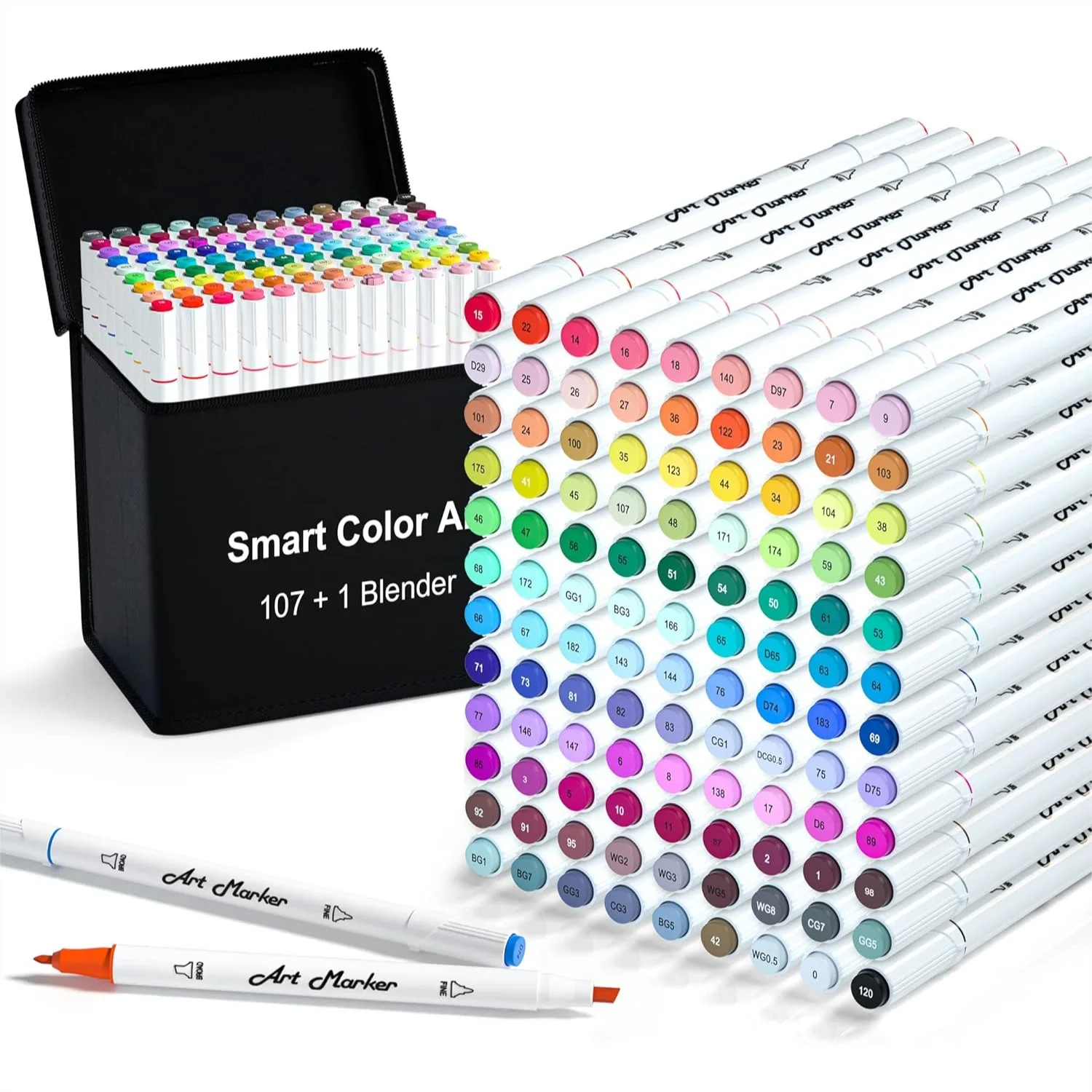 108 Pack Art Markers, Alcohol Based Dual Tip Coloring Markers with Blender, for Adults Kids Drawing Sketching