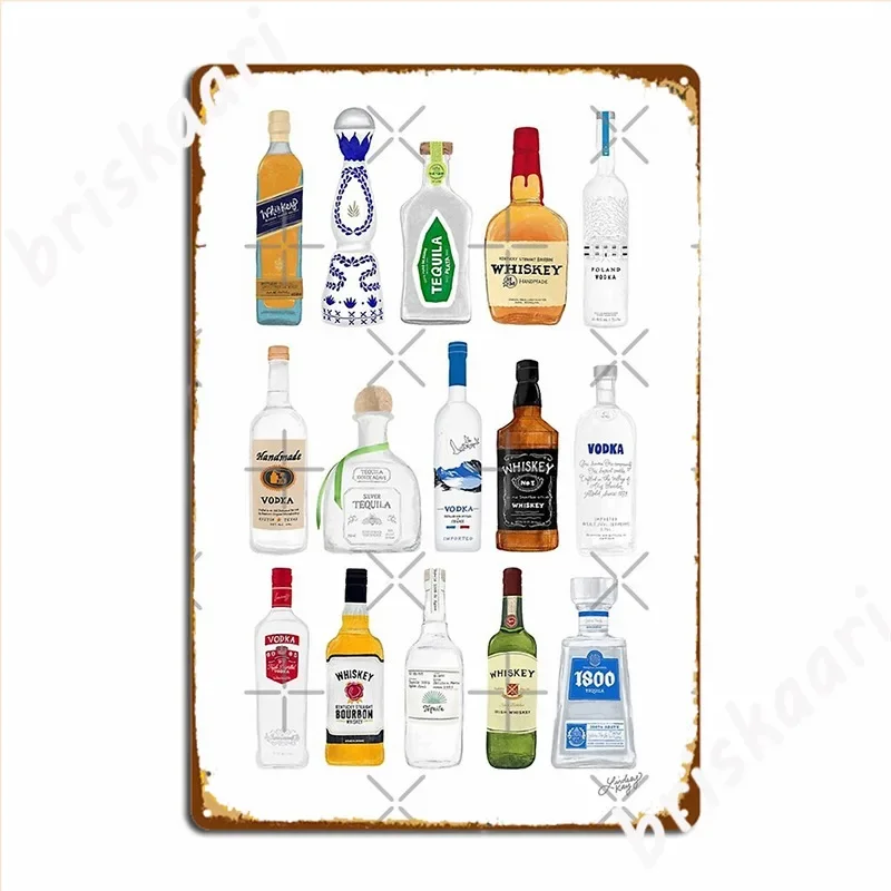 Tequila Whiskey Vodka Bottles Illustration Metal Sign Designing Mural Club Poster Tin Sign Posters