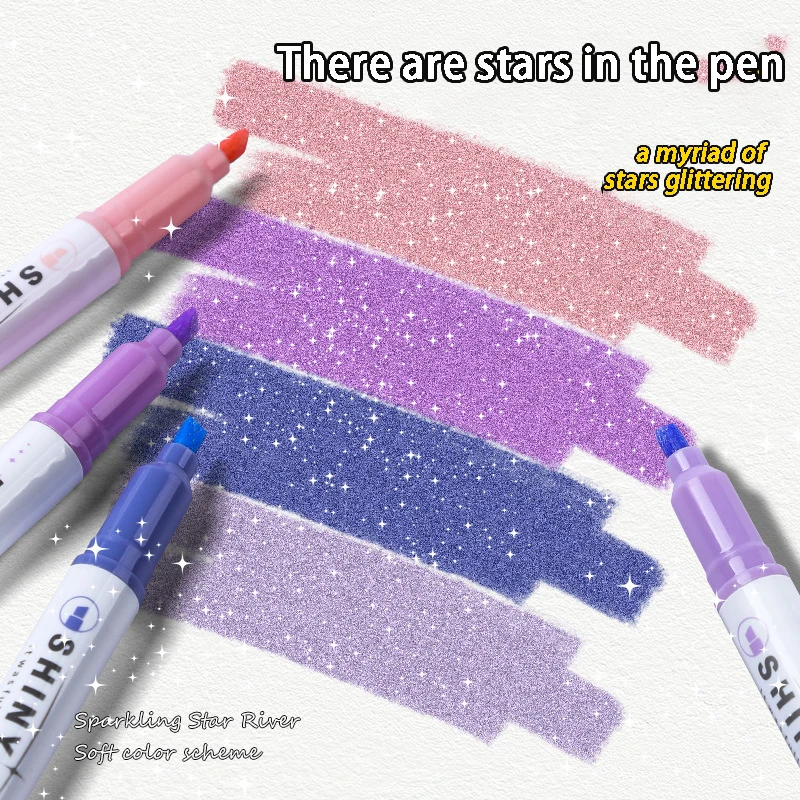 4Pcs Glitter Color Shiny Pens Set Glitter Pastel Highlighter Fluorescent Pen Colored Painting Graffiti Shiny Pens Markers Pen