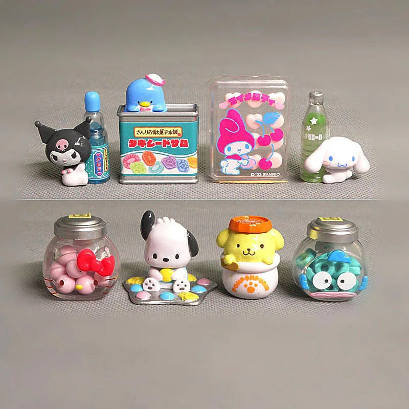 8 pçs kawaii loja de doces cinnamoroll kuromi hangyodon pompompurin figura de ação boneca brinquedos desktop decoração do carro presentes colecionáveis
