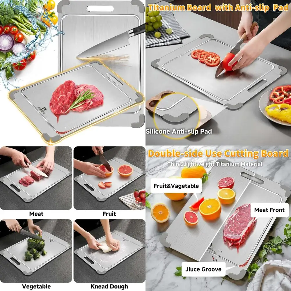 

Титановая двусторонняя разделочная доска с пазами и силиконовой противоскользящей способностью для повышенного измельчения