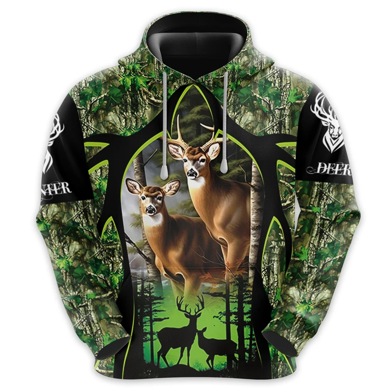 

2024 Deer Hunting 3D Print Hoodie For Men New Personalized Fashion Forest Deer Sweatsuit Boys Casual Comfortable Sweatshirt Top