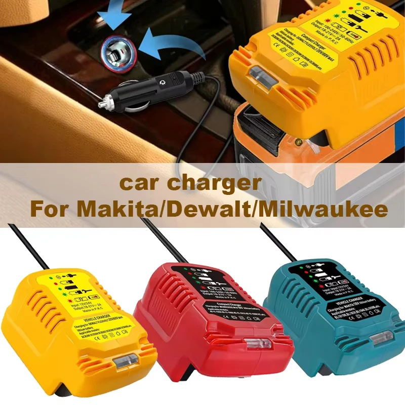 

Car Battery Charger For Makita/Dewalt/Milwaukee 18V Lithium Batteries With Cigarette Lighter Plug Portable Replacement Chargers