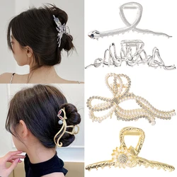 Women Hollow Hairpins Irregular Metal Hair Claw Rhinestones Flowers Hair Clips Crab Barrettes Headband Hair Accessories Hairgrip