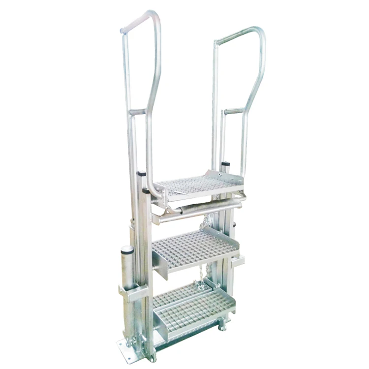 Movable steps on a fuel tank with handrail steps Folding stairs