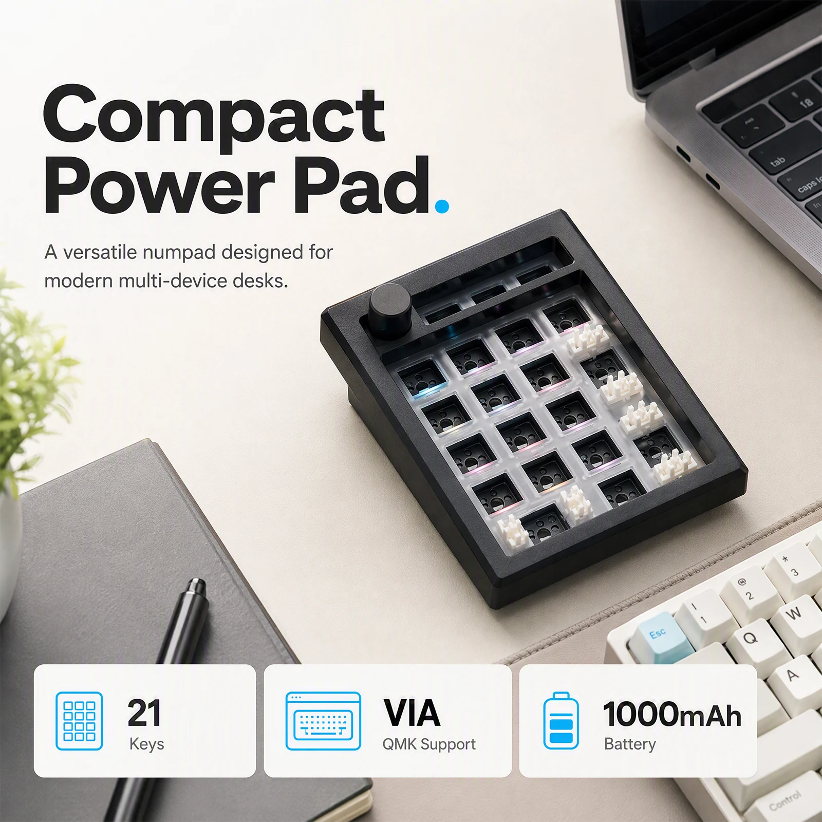 GMK21 Wireless Numpad Kit Bluetooth-compatible 2.4G Wired 21-Key Hot-Swap RGB Knob for Windows PC