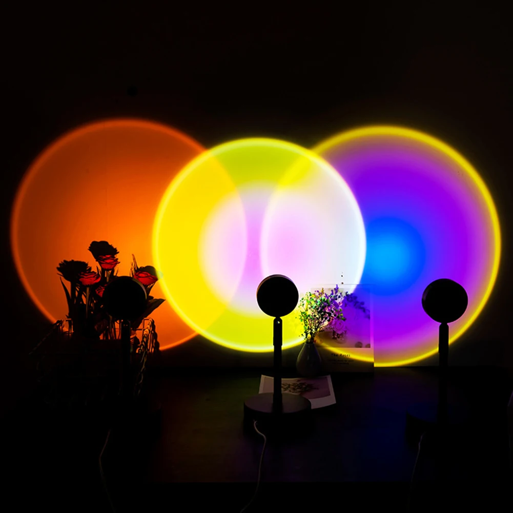 Rainbow Sunset Projector Atmosphere Night Light Home Bedroom Coffee Shop Background Wall Decoration Colorful Lamp USB Table Lamp