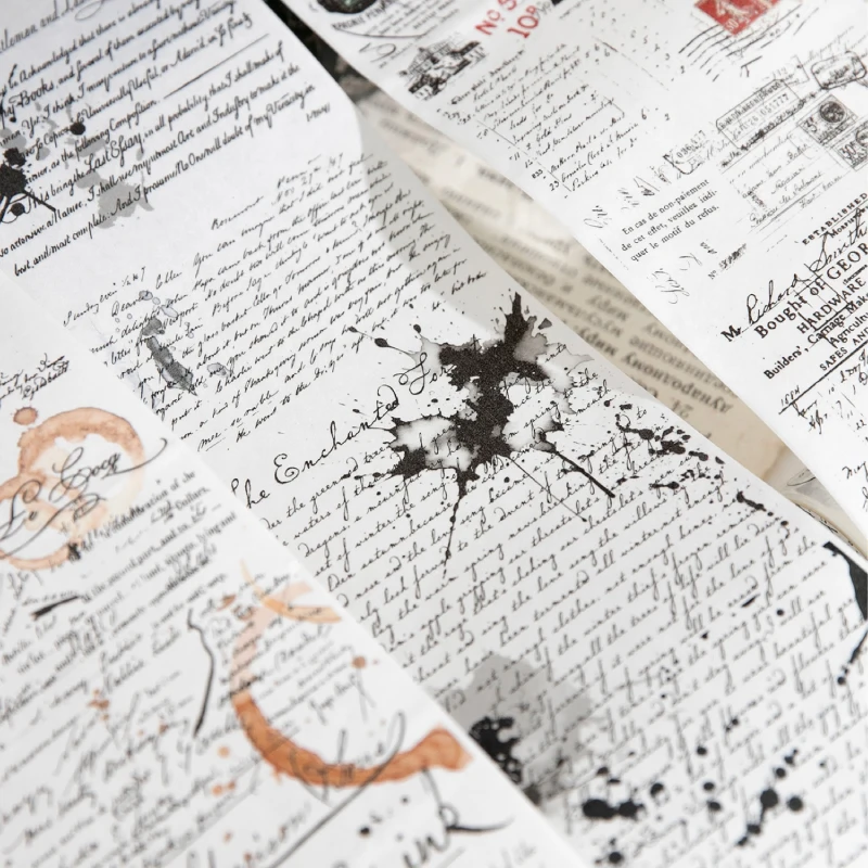 70 mm * 200 cm/Rolle Retro-Stil Text Manuskript Thema Washi Tape Collage Junk Journal Hintergrund Dekoration Aufkleber DIY Scrapbook