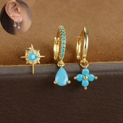 3pcs Stainless Steel Zircon Flower Pendant Hoop Earrings Set for Women Huggie Star Water Drop Piercing Earring Fashion Jewelry