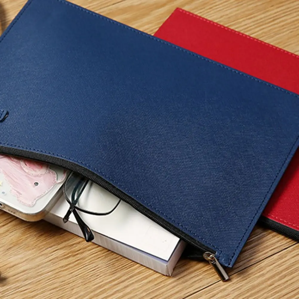 Large Capacity A4 Imitation Leather File Folder Simple Thickened Business Document Bag Portable with Rope Document Organizer