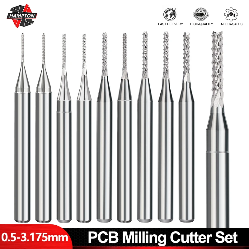 

10pcs 0.5-3.175mm Carbide PCB Milling Cutter Set 3.175mm Shank Corn End Mill Milling Cutter Bits CNC Cutting Milling Tools