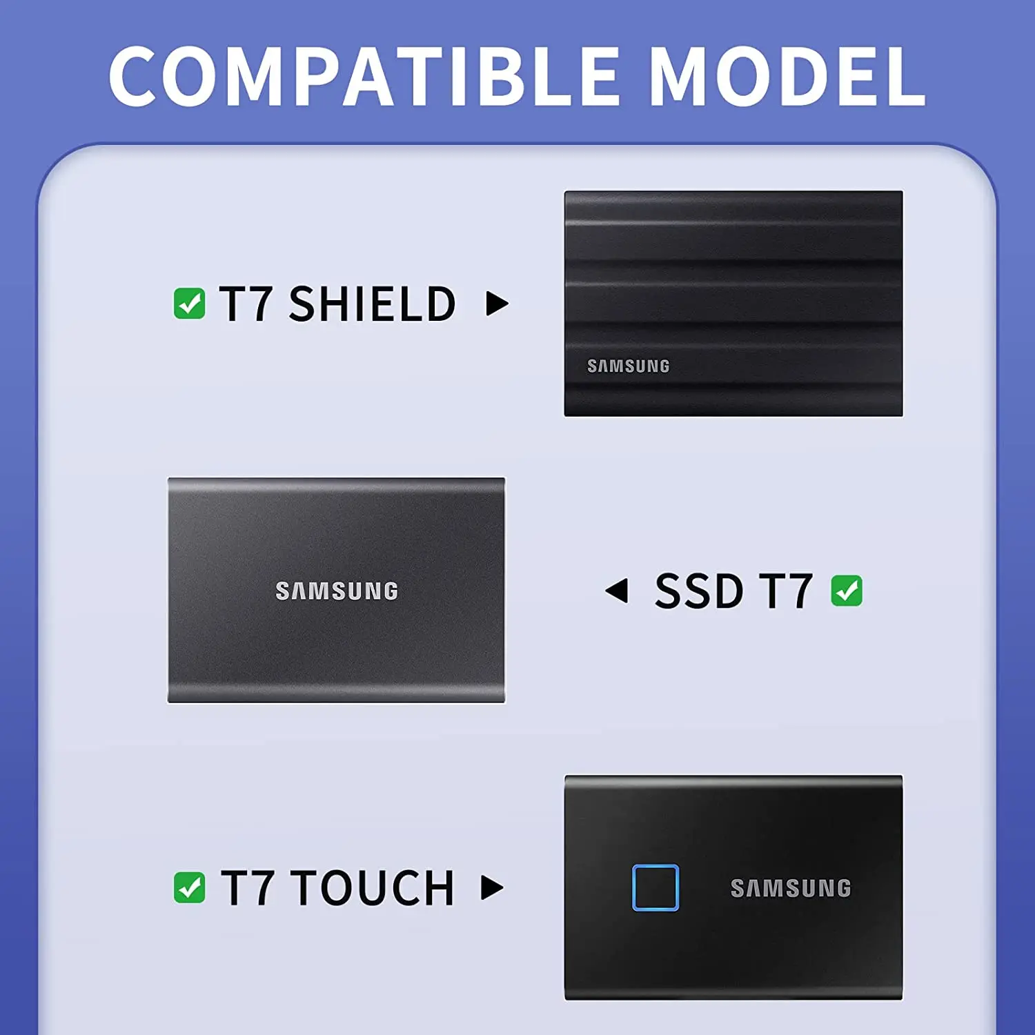 YINKE-carcasa rígida EVA Compatible con Samsung T7 / T7 Touch / Shield SSD, disco duro portátil, almacenamiento de viaje, cubierta protectora