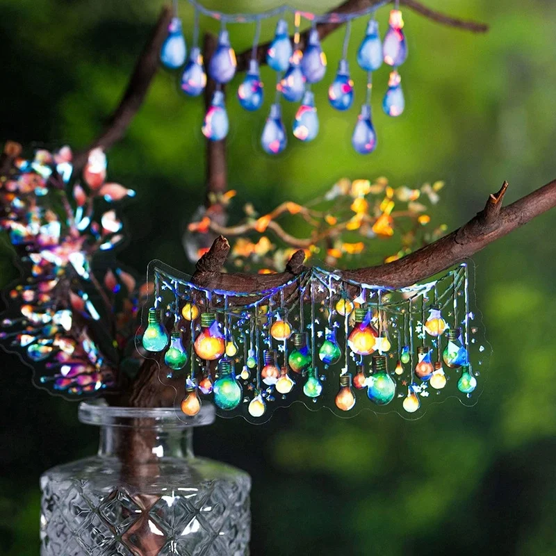 12 Pcs/Pack Romantic Lights Series Sticker Pack, Shell Light Lamp Scene Landscaping Journal DIY Decorative Stickers