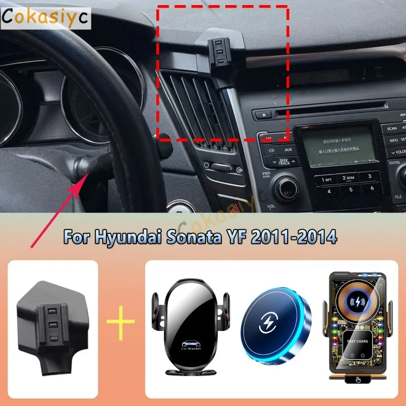 Suporte de telefone para carro, suporte para ventilação, para hyundai sonata yf 2011 2012 2013 2014, carregador sem fio, acessórios