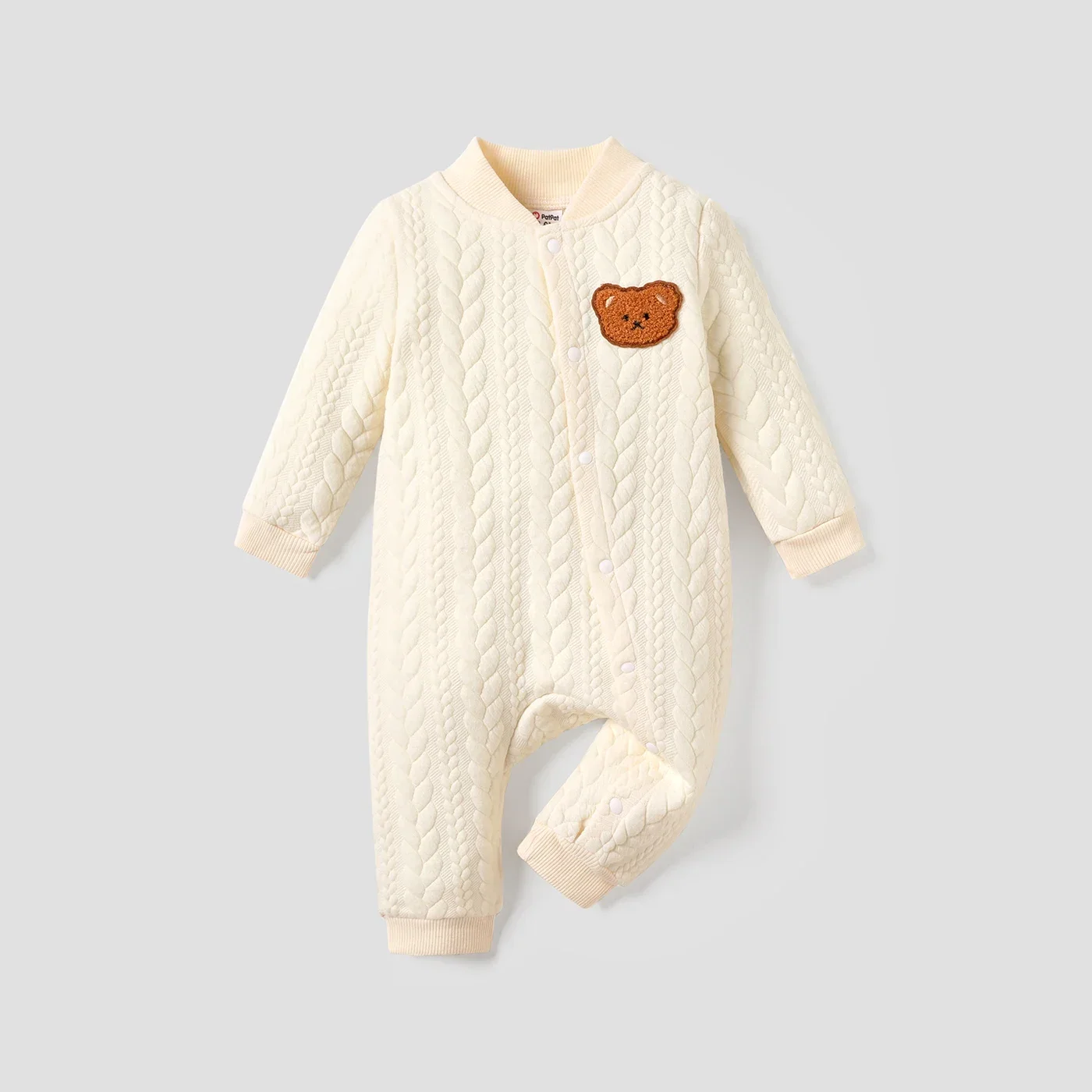 PatPat Baby Girl/Boy Bear Embroidered Knitted Jumpsuit Soft and Comfortable  Perfect for Outings and Daily Wear Basic Style