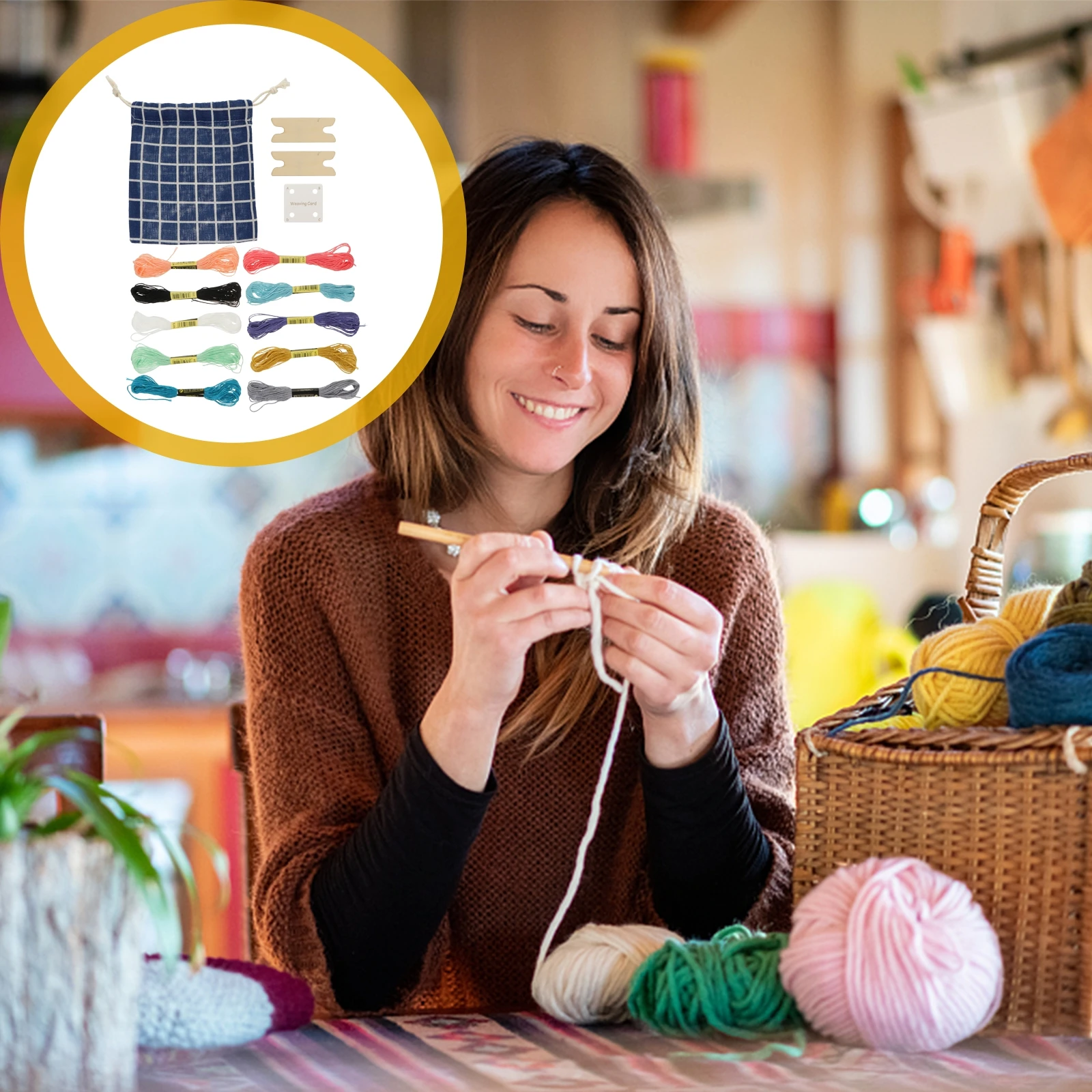 Herramientas de tejido, telar de papel, tarjetas, lanzaderas, Kit de cuerda, suministros DIY, bolsa de tela de almacenamiento, regalos artesanales portátiles ligeros